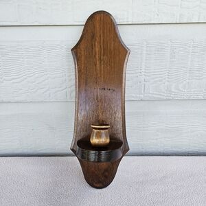 VTG Wooden Wall Sconce Taper Pillar Candle Holder One MCM Brown Scalloped
